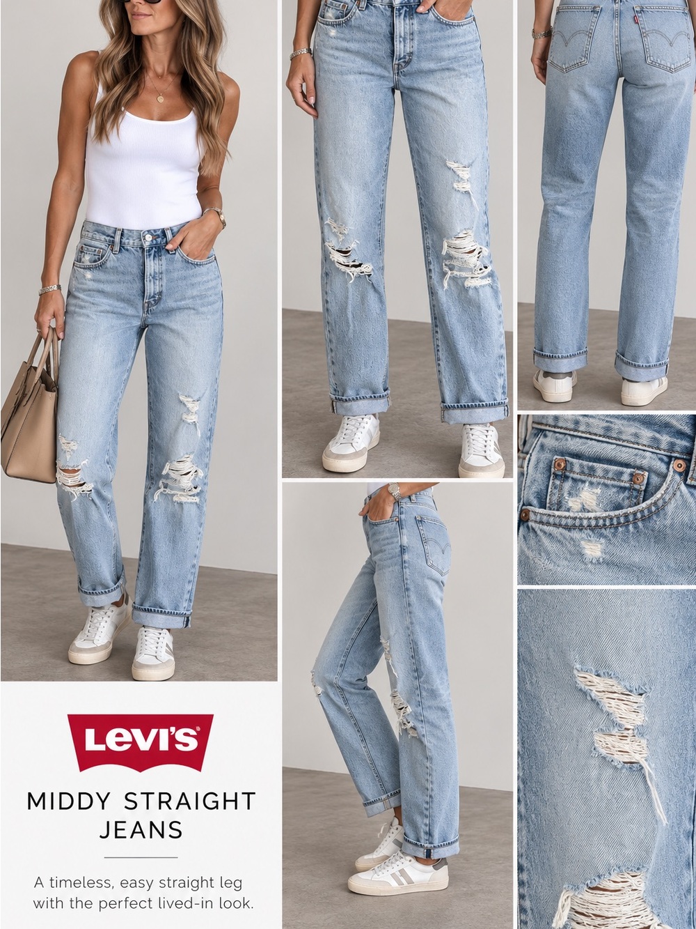 Levi's Middy Light Blue Ripped Straight-Leg Jeans 29